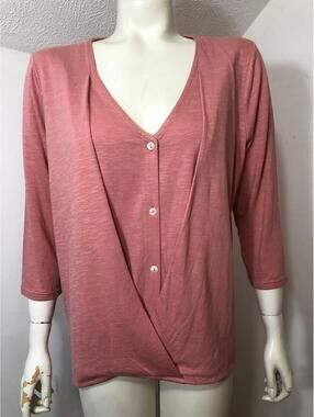 Pure Jill New Womens Medium Petite Knit Cross Front Top 3/4 Sleeve Pink Ginger